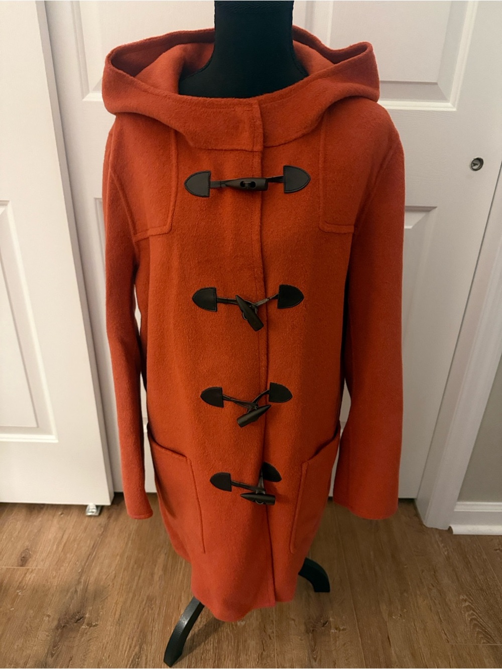 J. Jill Rust Orange Wool Angora Blend Hooded Duffle Coat Toggle Button Jacket M